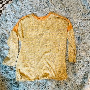 Gray and yellow sweater. Very soft and comfortable